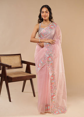 Pink Organza Saree With Blouse Piece