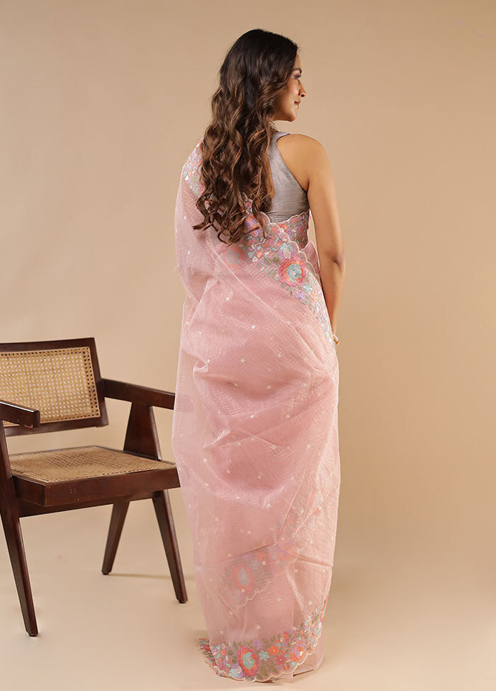 Pink Organza Saree With Blouse Piece