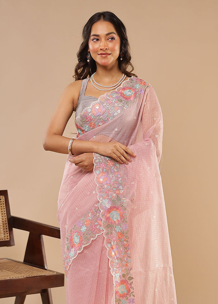 Pink Organza Saree With Blouse Piece