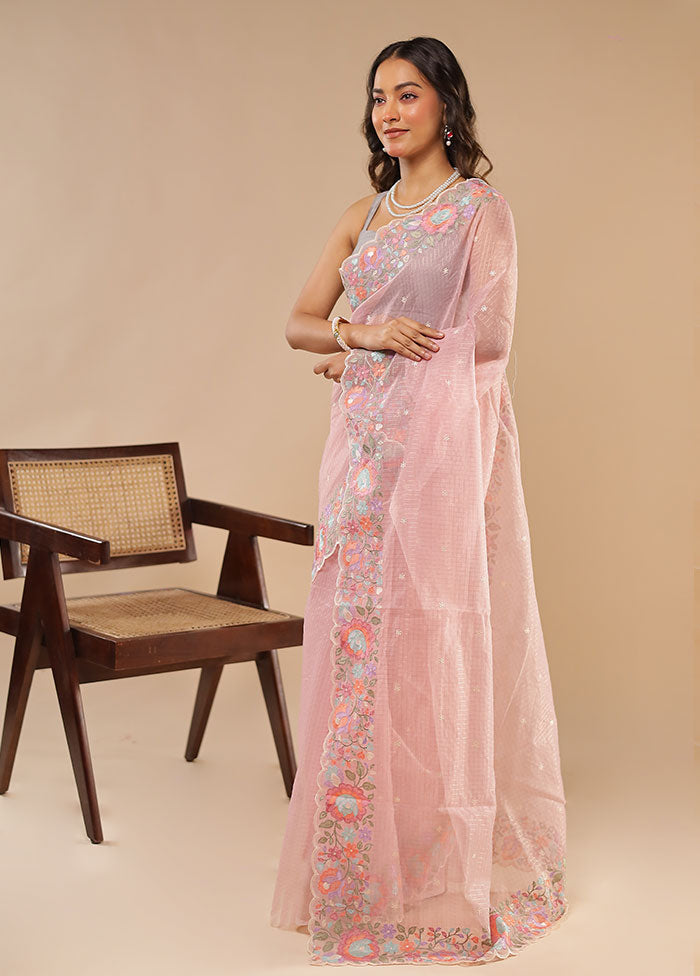 Pink Organza Saree With Blouse Piece