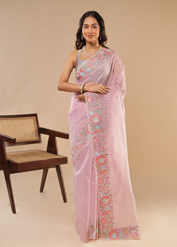 Purple Organza Saree With Blouse Piece