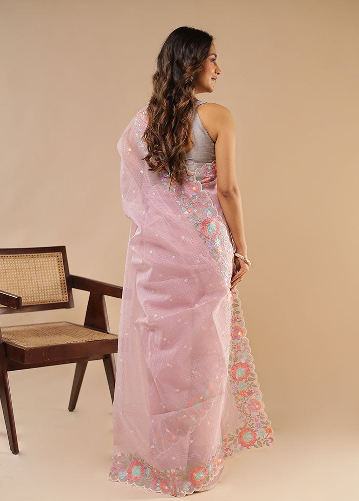 Purple Organza Saree With Blouse Piece