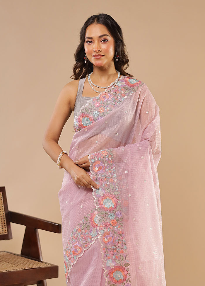 Purple Organza Saree With Blouse Piece