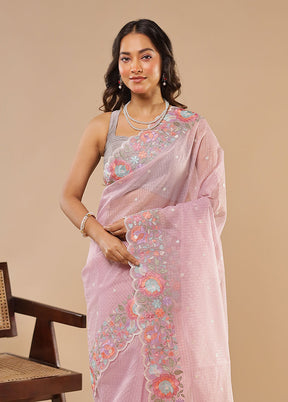 Purple Organza Saree With Blouse Piece