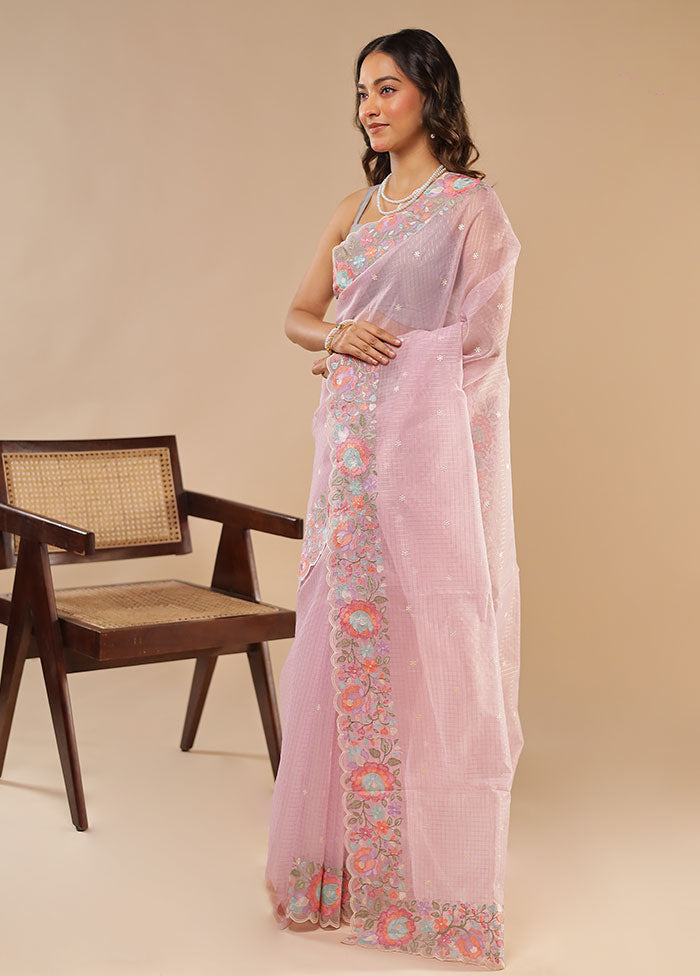 Purple Organza Saree With Blouse Piece