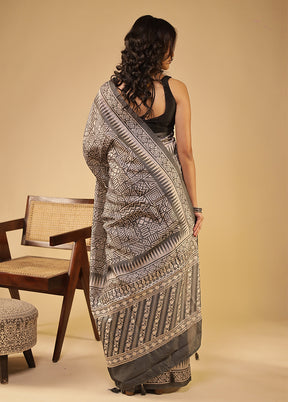 Grey Tussar Silk Saree With Blouse Piece