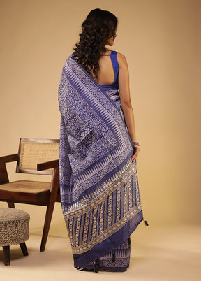 Blue Tussar Silk Saree With Blouse Piece