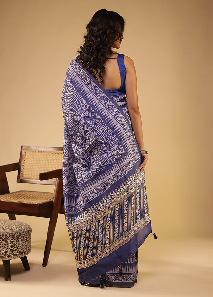 Blue Tussar Silk Saree With Blouse Piece