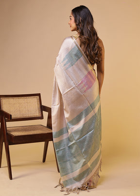 Cream Tussar Silk Saree With Blouse Piece