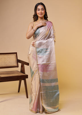 Cream Tussar Silk Saree With Blouse Piece
