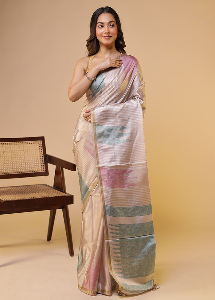 Cream Tussar Silk Saree With Blouse Piece