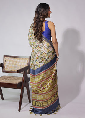 Cream Tussar Silk Saree With Blouse Piece