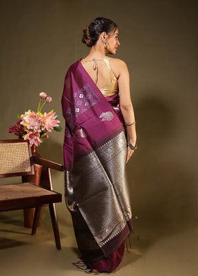 Purple Tussar Silk Saree With Blouse Piece