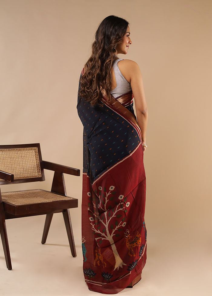 Blue Chanderi Cotton Saree With Blouse Piece