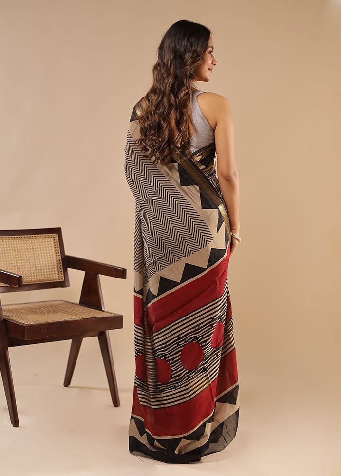Cream Chanderi Cotton Saree With Blouse Piece
