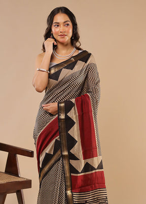 Cream Chanderi Cotton Saree With Blouse Piece