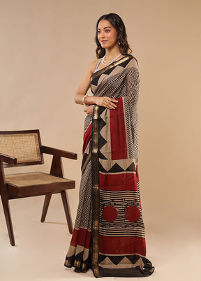 Cream Chanderi Cotton Saree With Blouse Piece