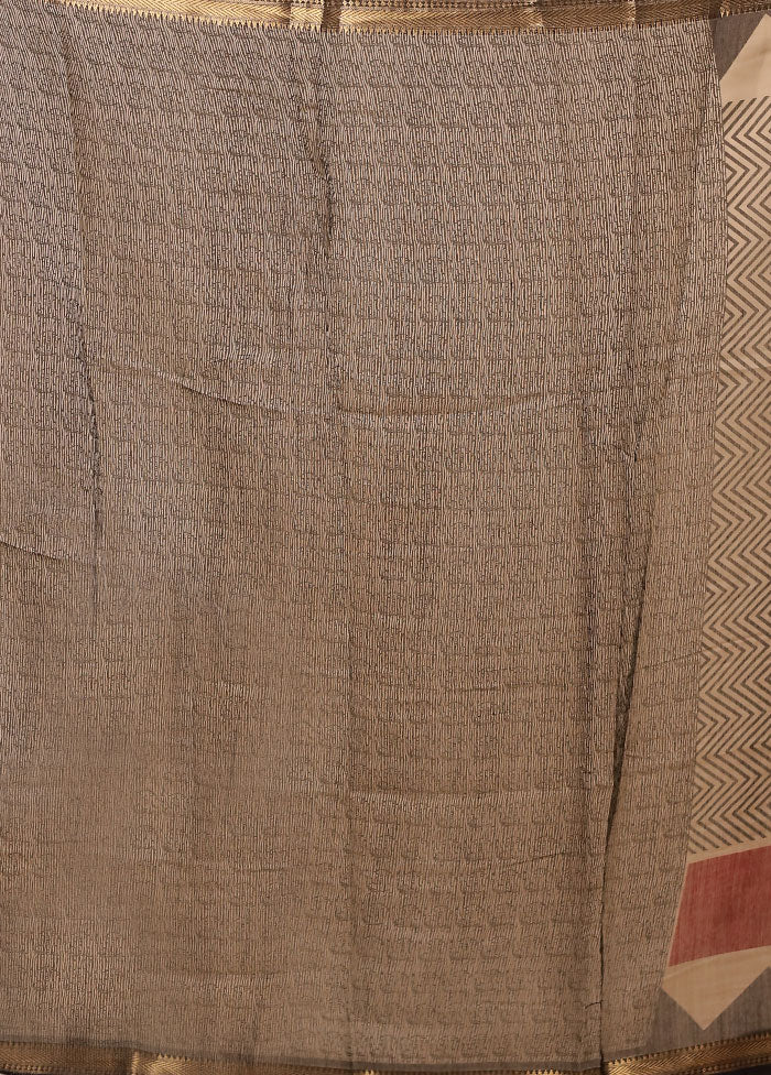 Cream Chanderi Cotton Saree With Blouse Piece