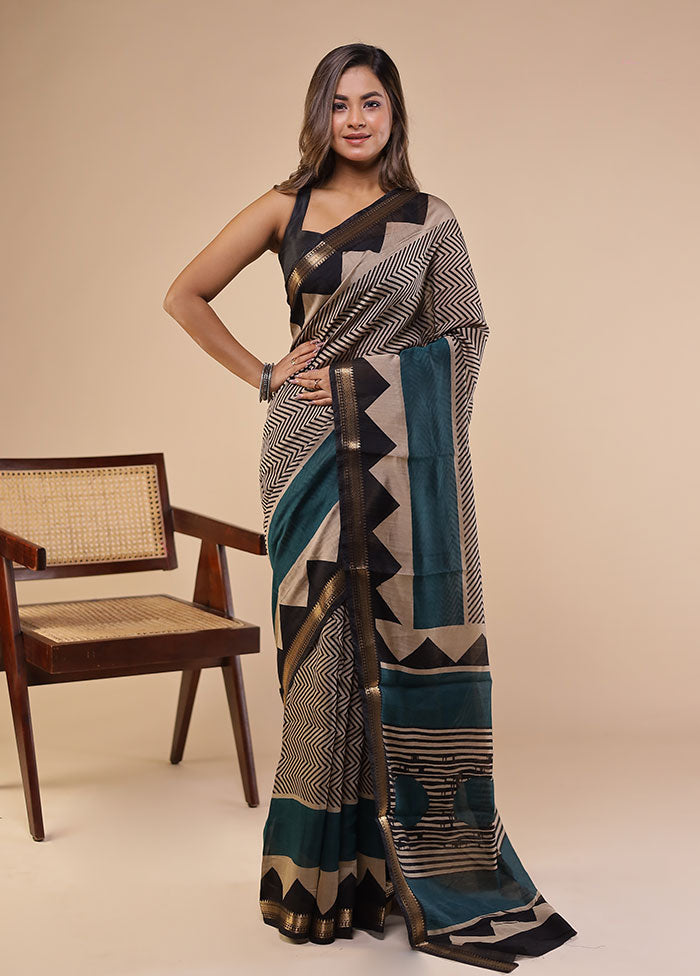 Cream Chanderi Cotton Saree With Blouse Piece