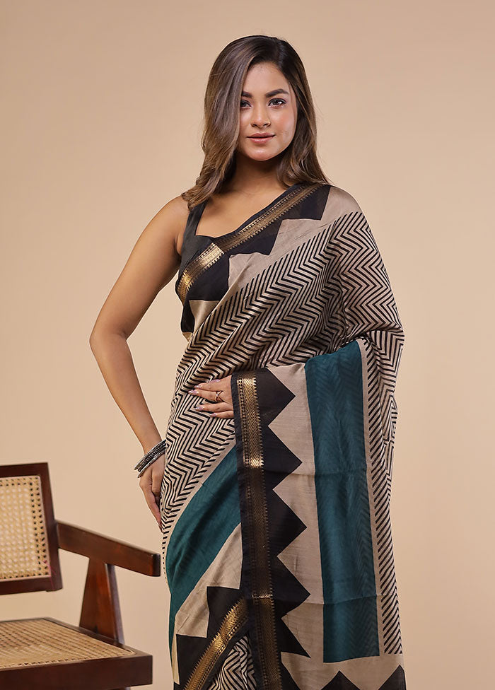 Cream Chanderi Cotton Saree With Blouse Piece