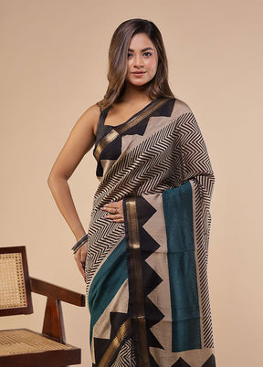 Cream Chanderi Cotton Saree With Blouse Piece