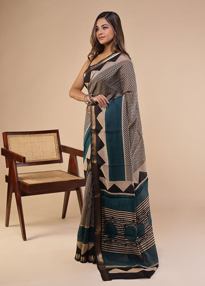 Cream Chanderi Cotton Saree With Blouse Piece