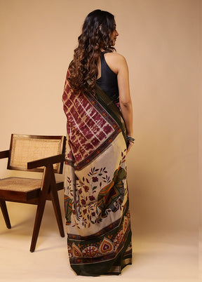 Cream Chanderi Cotton Saree With Blouse Piece