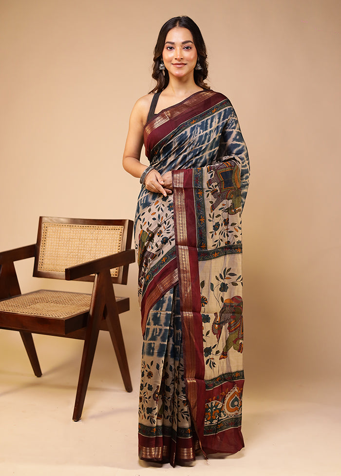 Cream Chanderi Cotton Saree With Blouse Piece