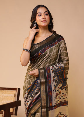 Cream Chanderi Cotton Saree With Blouse Piece