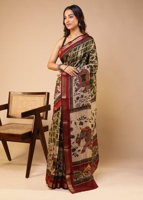 Cream Chanderi Cotton Saree With Blouse Piece