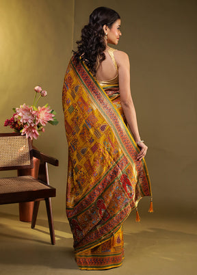 Yellow Handloom Pure Georgette Saree With Blouse Piece