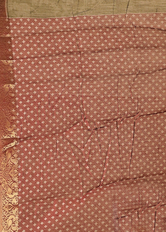 Green Chanderi Cotton Saree With Blouse Piece