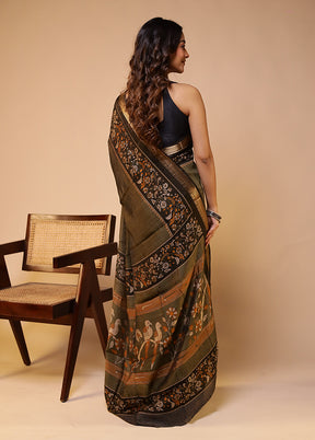 Green Chanderi Cotton Saree With Blouse Piece