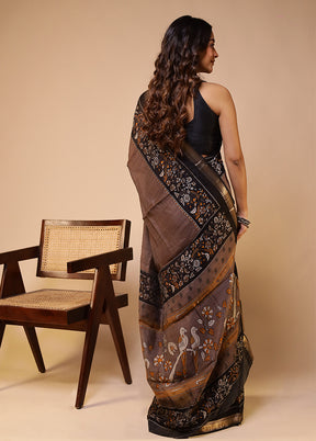 Grey Chanderi Cotton Saree With Blouse Piece