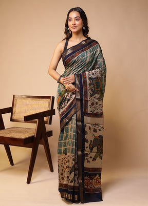 Cream Chanderi Cotton Saree With Blouse Piece