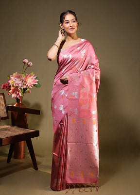 Pink Tussar Silk Saree With Blouse Piece