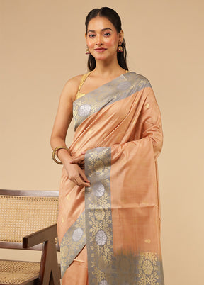 Peach Tussar Silk Saree With Blouse Piece