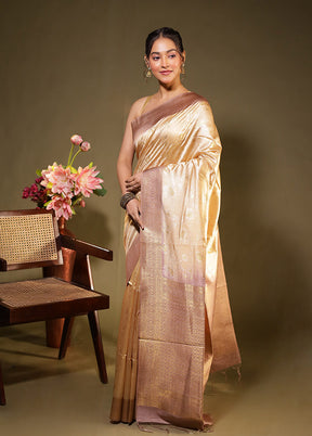 Cream Tussar Silk Saree With Blouse Piece