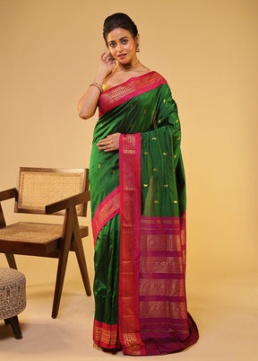 Green Kanjivaram Silk Saree With Blouse Piece