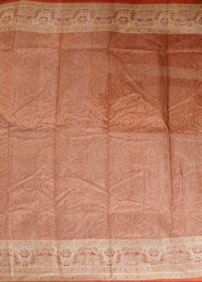 Rust Printed Pure Silk Saree Without Blouse Piece