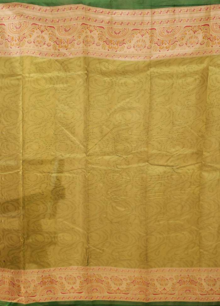 Green Printed Pure Silk Saree Without Blouse Piece