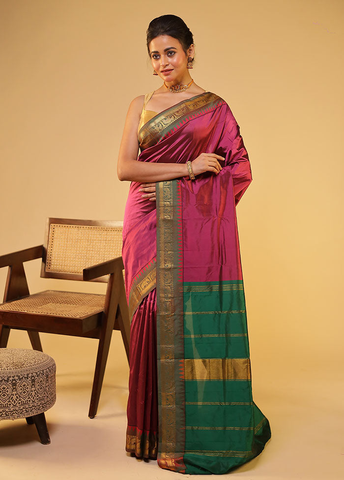 Purple Kanjivaram Silk Saree With Blouse Piece
