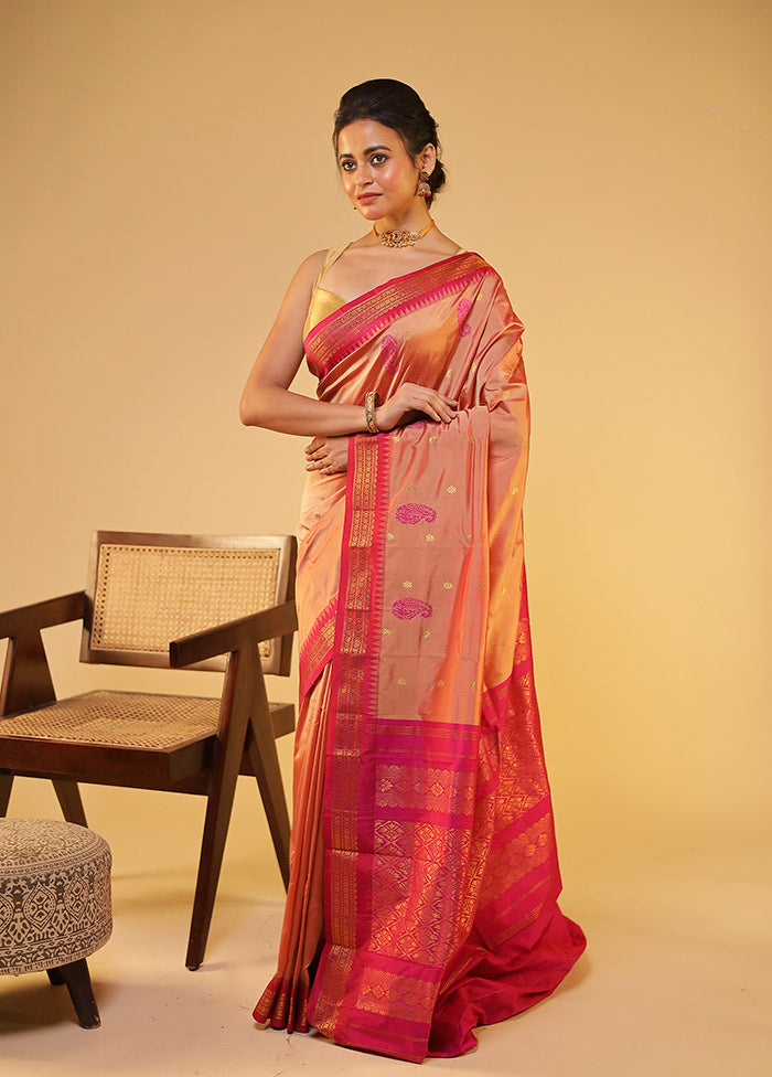 Pink Kanjivaram Silk Saree With Blouse Piece