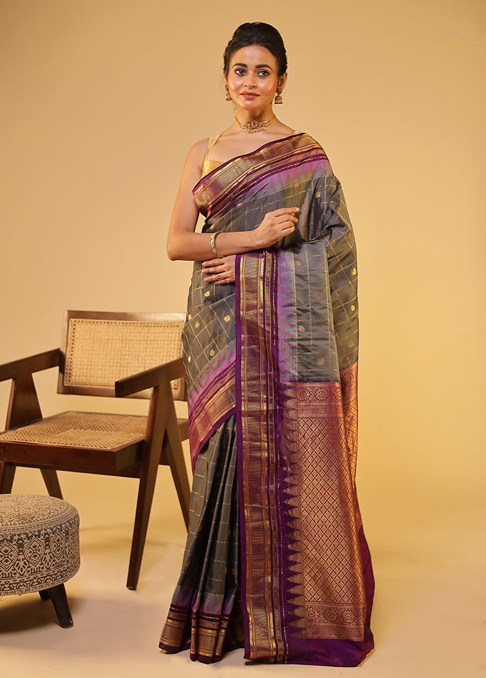 Cream Gadwal Pure Silk Saree Without Blouse Piece