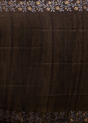 Black Handloom Tussar Pure Silk Saree With Blouse Piece