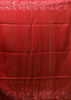 Red Handloom Tussar Pure Silk Saree With Blouse Piece