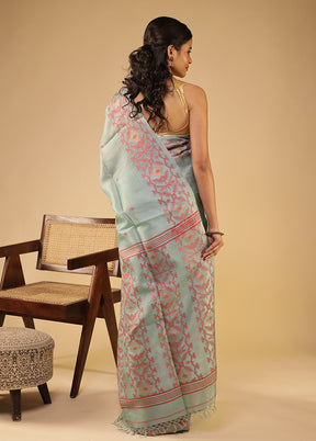 Blue Handloom Tussar Pure Silk Saree With Blouse Piece