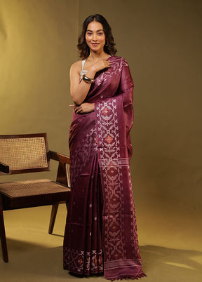 Purple Handloom Tussar Pure Silk Saree With Blouse Piece