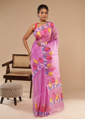 Purple Handloom Tussar Pure Silk Saree With Blouse Piece