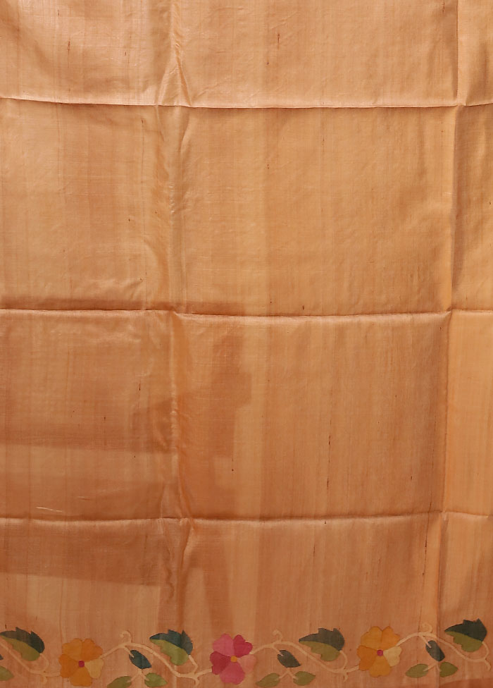 Brown Handloom Tussar Pure Silk Saree With Blouse Piece